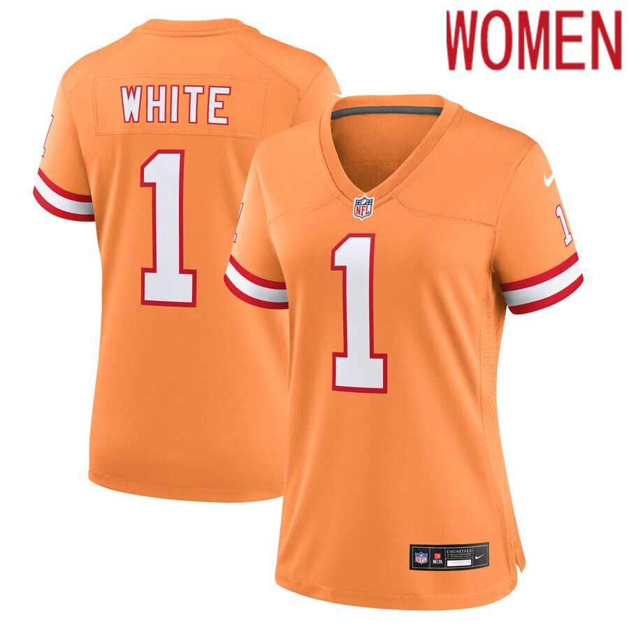 Women Tampa Bay Buccaneers 1 Rachaad White Nike Orange Throwback Game NFL Jersey